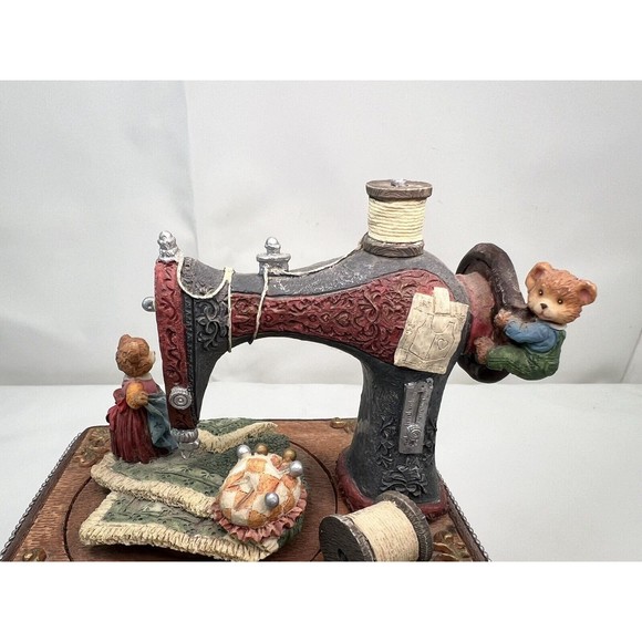 San Francisco Music Box Co Animated Sewing Machine Bears Buttons And Bows HTF - Picture 4 of 11